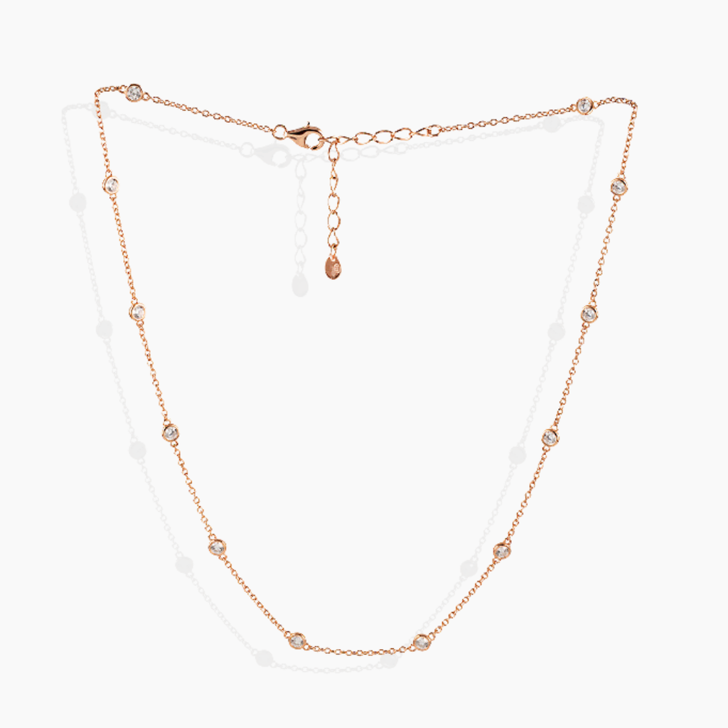 Collar Largo con Circonitas en Oro Rosa