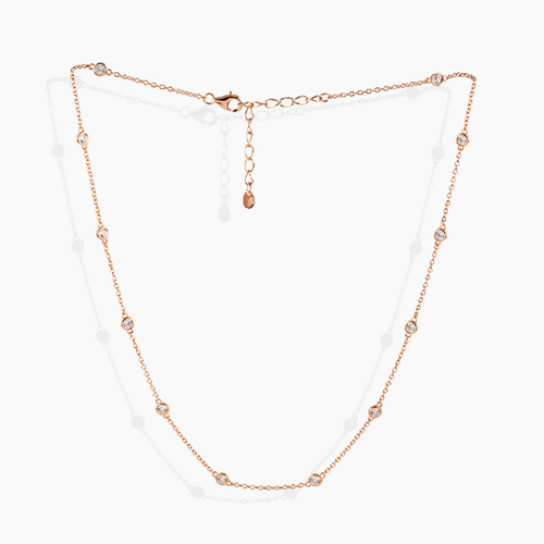 Collar Largo con Circonitas en Oro Rosa