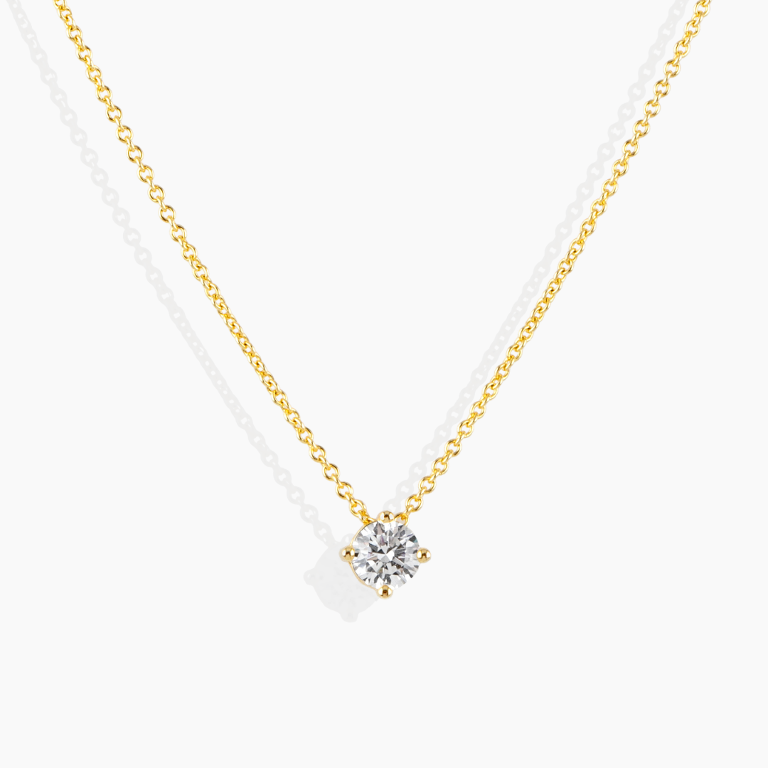 Collar Solitario 4 Garras Oro Blanco