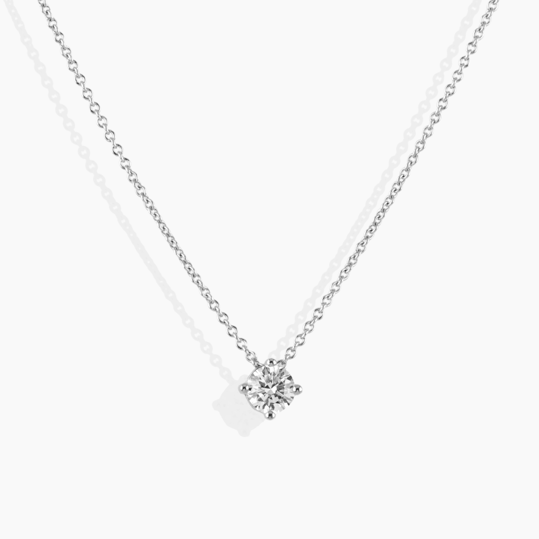 Collar Solitario 4 Garras Oro Blanco