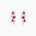 Pendientes largos de plata de ley 925 con circonitas blancas y fucsia