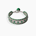 Pulsera boho verde efecto esmeralda con circonitas engastadas y tejido artesanal